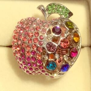 Fun apple ring, multi color Austrian crystals